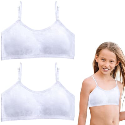 Dailygoods- Bustier 2 Stuks - Gevoerde Sportbeha Dames - Katoen - Verstelbare Schouderriem - Ademend - Voor 10-16 Jaar