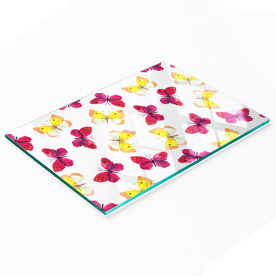 Multifunctionele decoratieve snijplank van gehard staal met vlinder- en bloemmotief voor in de keuken, 80x52 cm
