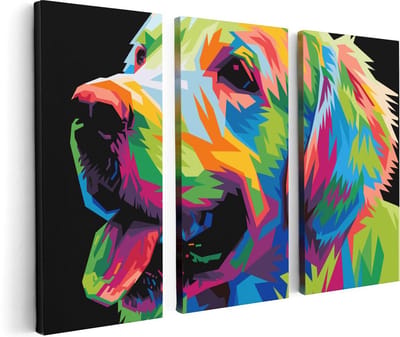 Artaza Canvas Schilderij Drieluik Kleurrijke Hond - Abstract - 120x80 - Foto Op Canvas - Canvas Print