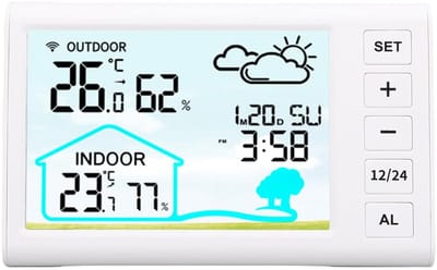 Weersvoorspellingsklok - Binnen Buiten Thermometer - Weer Blijven Monitoren - Trendindicator Nauwkeurig - 15 x 9 x 6 cm