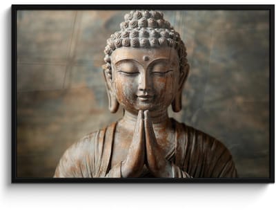 Poster in lijst - Fotolijst 120x80 cm - Posters - Boedha - Beeld - Bruin - Rust - Posterlijst zwart - Decoratie - Wanddecoratie woonkamer - Muurdecoratie slaapkamer