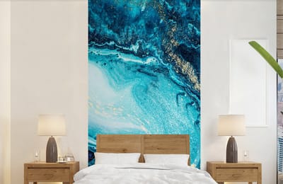 Behang - Fotobehang Marmerlook - Blauw - Goud - Luxe - Glitter - Marmer - Breedte 120 cm x hoogte 240 cm