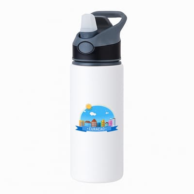 Hacebo® - Curacao waterfles met rietje zwart - Wereld - Vakantieliefhebber - Antillen - handelskade - water fles - 650ML