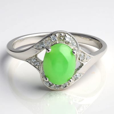 Cavill - Zilveren Ring met Keizerlijk Chrysopraas 0,67 ct en Witte Topaas 0,049 ct - 925 Sterling Zilver - Ovale Cabochon - Elegante Damesring