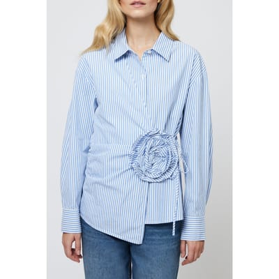 French Connection Cambria Cot Stripe Corsa Shirt Blue/white Size: 6 | Blouses Outlet | Dames | Blauw