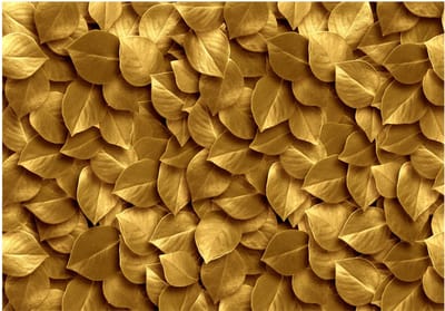Fotobehangkoning - Behang - Vliesbehang - Fotobehang Gouden Bladeren - Golden Leaves - 350 x 245 cm