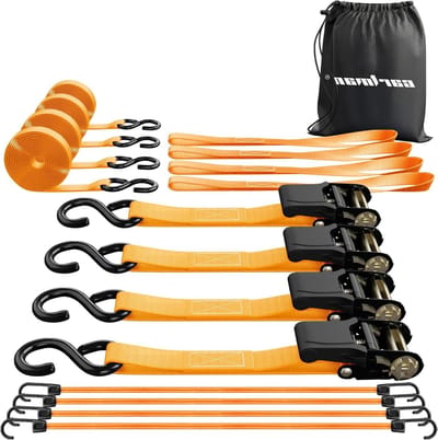 Spanbanden Set - Rateltouw Riemen - Lading Zekeren - Met Zachte Lus - 4 stuks - Oranje