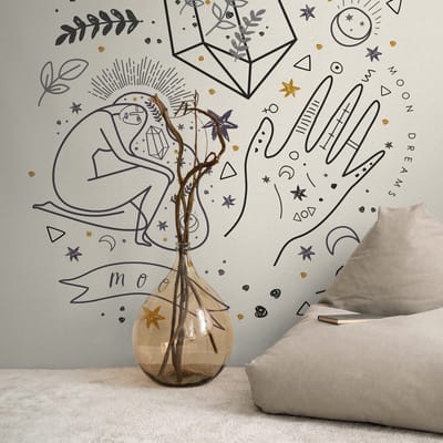 Fotobehang Profhome 398231-GU vliesbehang hardvinyl warmdruk in reliëf glad met grafisch patroon mat crème zwart grijs geel 1,59 m x 2,8 m