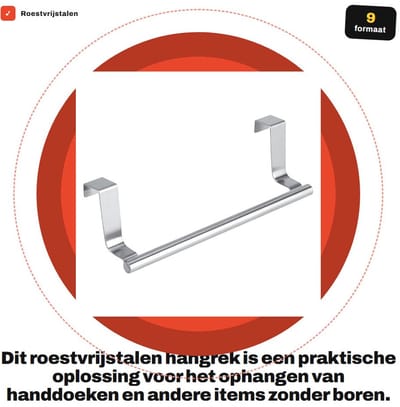 Dailygoods- Handdoekhangrek Sterke 430 Roestvrij Staal - Handdoek Hanger Badkamer - Deurhanger - Opslaghook - Eenvoudige Installatie - Ruimtebesparend - Handdoekhanger