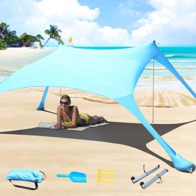 Thuys - Strandtent UV Bescherming - Strandtent Baby Pop Up – Strandtentje Extra Licht – Strandschelp – Strand Tent –Lichtblauw