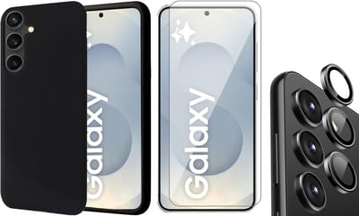 Hoesje geschikt voor Samsung Galaxy S25 - Screenprotector Glas & Camera Protector - Mat Back Case Zwart