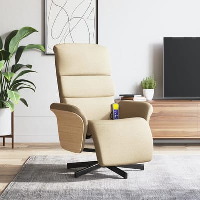 vidaXL - Fauteuil - verstelbaar - met - voetensteun - stof - crèmekleurig