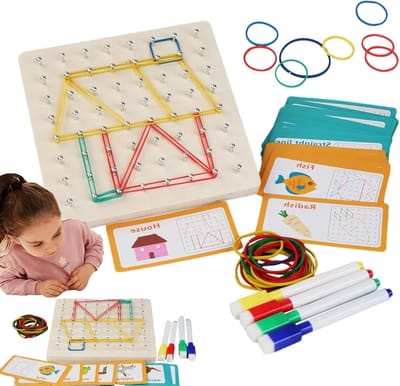 Houten Geoboards - Puzzelborden - Motorische Ontwikkeling - Veilige Randen - 20.7 x 18.9 cm - Natuurlijk Hout