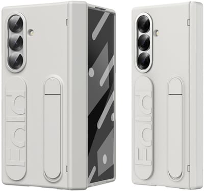 Lunso Geschikt voor Samsung Galaxy Z Fold 7 backcover hoes met Kickstand & Polsband - Beige