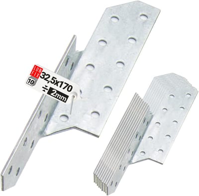 LUN FIX - Sparrenpfettenanker - Verzinkt - 32x170mm - 10 stuks - Schwerlast-Winkelverbinder - Balkenverbinder