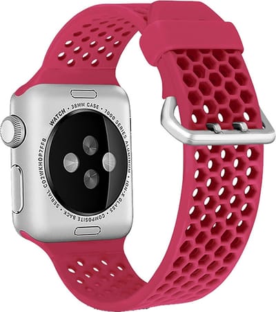 By Qubix - Geschikt voor Apple Watch bandje - Bandje met gaatjes - Rood - Geschikt voor Apple Watch 38mm / 40mm / 41mm / 42mm - Smartwatch bandje