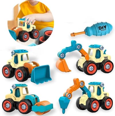 Graafmachine speelgoed vanaf 3 4 5 jaar voor jongens, 4 in 1 CONSTRUCTIE jongens zandbak zand speelgoed techniek set, demonteren DIY bouwvoertuigen educatief speelgoed voor kinderen