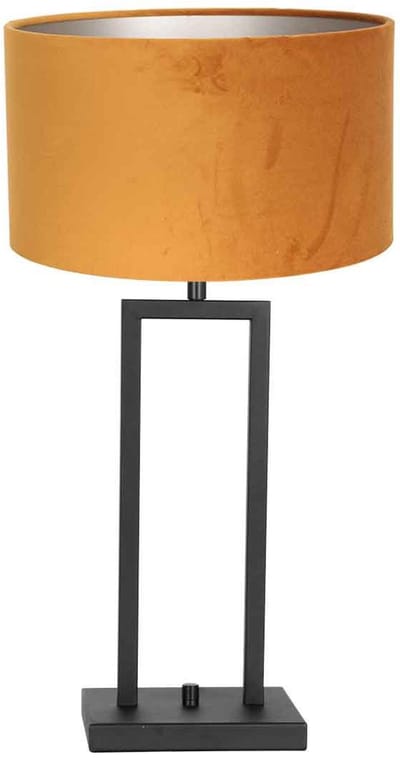 Zwarte tafellamp Stang 8214ZW van Steinhauer - Metaal en textiel, modern design met draai schakelaar en goud velours kap, geschikt voor binnengebruik