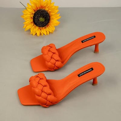 Dames Sandalen Hoge Hakken Zomerschoenen Vrouw Trendy Comfortabel Gedraaid Weefsel Dunne Hak 7cm Dames Schoenen Voor Feest 38 oranje