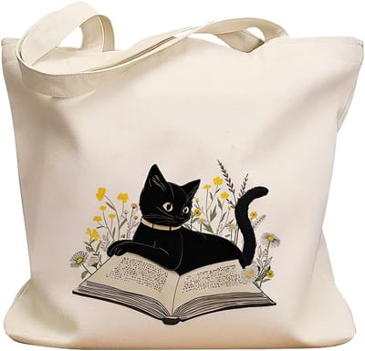 Zwarte Cat Aesthetic Tote Bag van Canvas voor Vrouwen - Perfecte Tas voor Universiteitswerk, Winkelen en Cadeaus voor Kattenliefhebbers