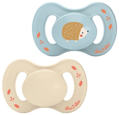 Luc et Léa Nature 2 Anatomische Fopspenen Extra-Fijn Speen 0-6 Maanden (Modellen : Egel Blauw en Beige)