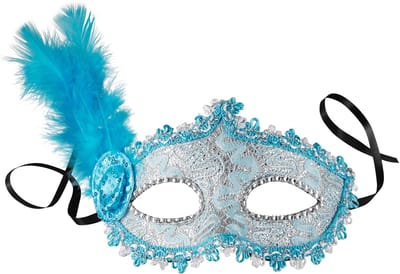 dressforfun - Venetiaans masker met zijdelingse veer blauw - verkleedkleding kostuum halloween verkleden feestkleding carnavalskleding carnaval feestkledij partykleding - 303551