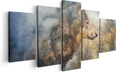 Artaza Canvas Schilderij Vijfluik Wolvenkop Op Een Herfstbos - Wolf - Abstract - 100x50 - Foto Op Canvas - Canvas Print