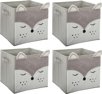 Atmosphera Opbergmand/kastmand vos - 4x - voor kinderen - karton/kunststof - grijs - 30 x 30 cm