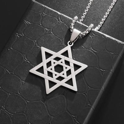 Collier Pendentif Hexagonal David Shield Mode Homme Acier Inoxydable Chaîne Cubaine Collier Bijoux Religieux gray