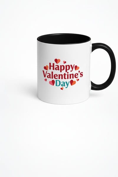 Valentijnsdag Mok Happy Valentine's Day | Hartjes Design | Zwart-Wit Keramische Beker | Cadeau