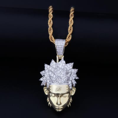 Nouveau Pendentif Hip Hop Européen et Américain Micro Incrusté Zircon Périphérique de Film Pendentif Hokage Naruto white