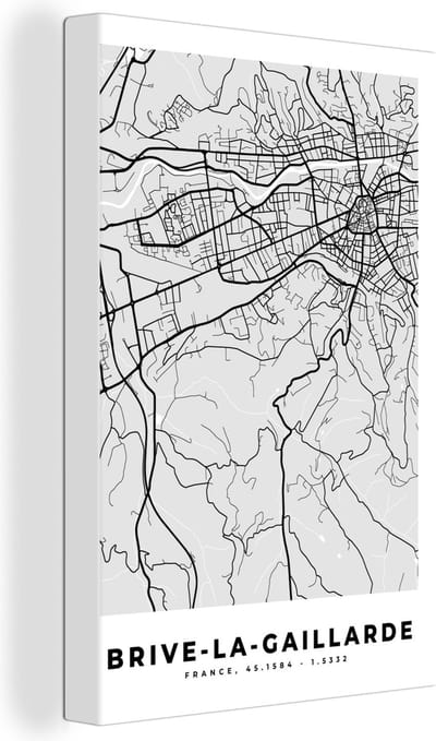 Canvas Schilderij Frankrijk – Plattegrond – Kaart – Brive-la-Gaillarde – Stadskaart - 20x30 cm - Wanddecoratie