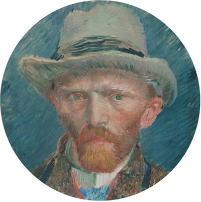 Indoorart - Muurcirkel Zelfportret Vincent van Gogh Forex 30 cm - Wanddecoratie - Afbeelding op Forex - Inclusief ophangplaat