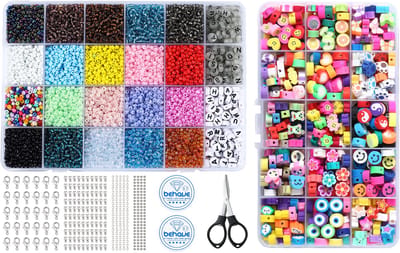Behave Glaskralen & Klei Set Deluxe — 10.753 Kralen — Glaskralen 3 mm + Polymeer Klei 10 mm + Letterkralen + Rijgdraad