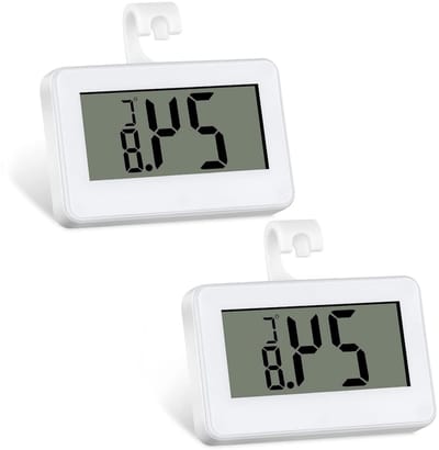 Digitale Koelkastthermometer Set van 2 Stuks, Waterdicht met LCD Scherm, Voor Binnen en Buiten Gebruik, Drie Plaatsingsmogelijkheden (Haak, Staand en Magnetisch)