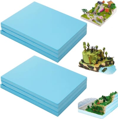 Set van 6 Harde Schuimplaten voor Creatieve Projecten, Hoge Dichtheid Blauwe Styrofoam Platen voor Landschapsmodellen (20mm)