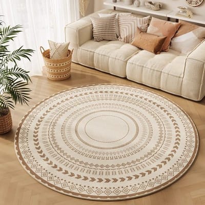 Bohemian Woonkamer Koffietafel Tapijt Antislip Rond Kleed Crème Stijl Licht Luxe High-end Huis Sofa Tafelmat Eenvoudige Reiniging 100x100cm