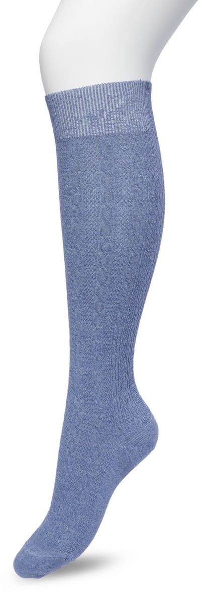 Bonnie Doon Bio Kabel Kniekousen Dames Jeans Blauw maat 36/42 - Klassiek Kabel patroon - Biologisch Katoen - Uitstekend comfort - Classic Cable Knee High - OEKO-TEX - Gladde Naden - Duurzaam Huidvriendelijk Bio Katoen -Denim Heather - BP211507.214