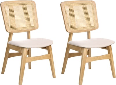 ALCOVA - Eetkamerstoel set van 2 - Lichtbruin - Rubberhout/Polyester