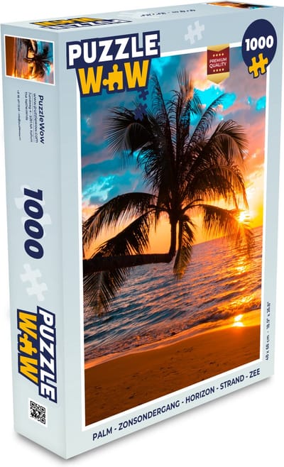 Puzzel Palm - Zonsondergang - Horizon - Strand - Zee - Tropisch - Legpuzzel - Puzzel 1000 stukjes volwassenen