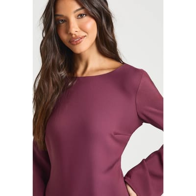 boohoo Dames Wijdvallende Mouw Strikband Rug Shift Jurk | Pruim | Maat: 34