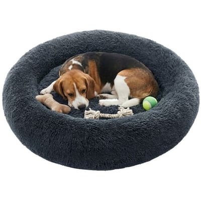 JOYFURNOS Ochama pluizig en rustgevend donut-dogbed met afneembare, wasbare hoes, donkergrijs, 90 x 20 cm, pluche, PP-katoen