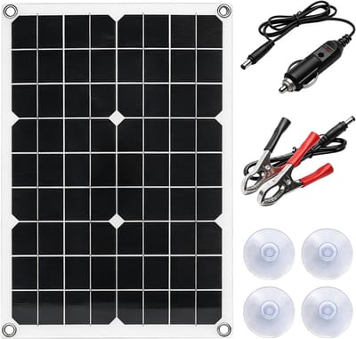 Zonnepaneel Set - Draagbare Oplader - Accu Onderhoud - Dubbele USB Uitgang - 20 Watt - Zwart