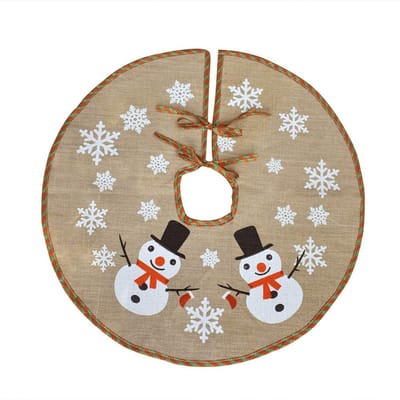 Cosensi- Kerstboomrok 121,9 cm - Jute - Sneeuwvlokken/kerstman/eland - Kaki-juta - Gouden glitter - Beschermt tegen dennennaalden - Boomrok