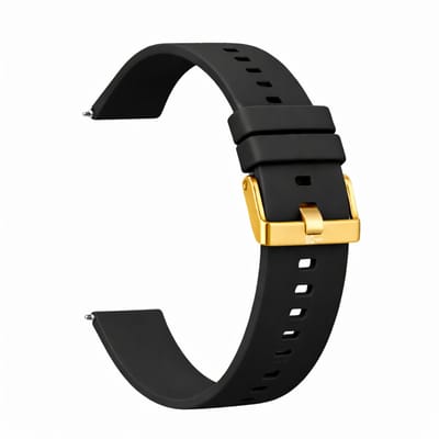 Kiraal - Premium Luxe Siliconen Horlogebandje - Siliconen - 20mm - Zwart - Gouden gesp - Smartwatch bandje - Universeel
