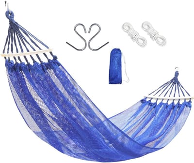 Hangmat Mesh Zijde - Draagbare Swing - Buiten Ontspannen - Gebalanceerd Staafontwerp - 200 x 130 cm - Blauw