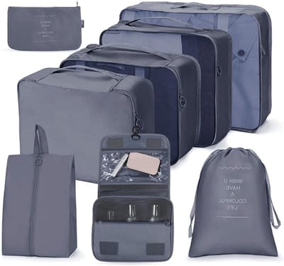 SnelShoppen - OSDUE Kofferorganizerset 8-delig, Waterdichte Packing Cubes, Reiskledingtassen, Kofferorganizer, Reistas met Make-uptas, Schoenentas, US