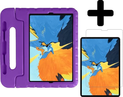 Hoes - Geschikt voor Apple iPad Pro (2020) - 11 inch - Met Screenprotector - Kinderhoes Shockproof Bumper - Kidsproof Case - Tablet Hoesje - Kinder Hoesje Cover - Paars