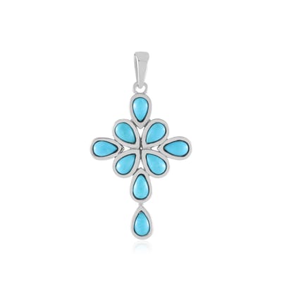 Cavill - Zilveren Hanger - 925 Sterling Zilver Platina Verguld - Peervormige Sleeping Beauty Turkoois 1 76 ct - Natuurblauw