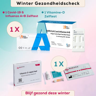 Winter Gezondheidscheck – Vitamine D Zelftest & COVID-19/Influenza A+B Antigeen Zelftest – 2-delige set – Snelle screening thuis – Uitslag in 10–15 min